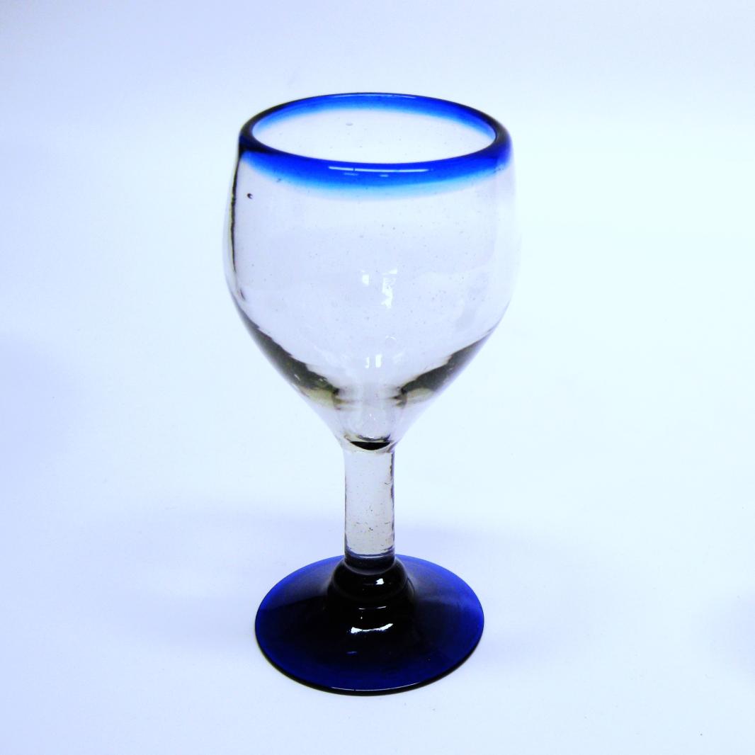 Borde Azul Cobalto / Juego de 6 copas para vino pequeas con borde azul cobalto / Copas de vino pequeas con un borde azul cobalto. Se pueden utilizar para tomar vino blanco o como copas de vino para cualquier ocasin.